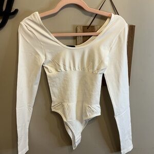 Chic White Long Sleeve Bodysuit OS-Large